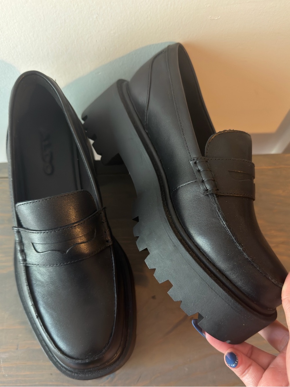 ALDO Black Leather Chunky Penny Loafers